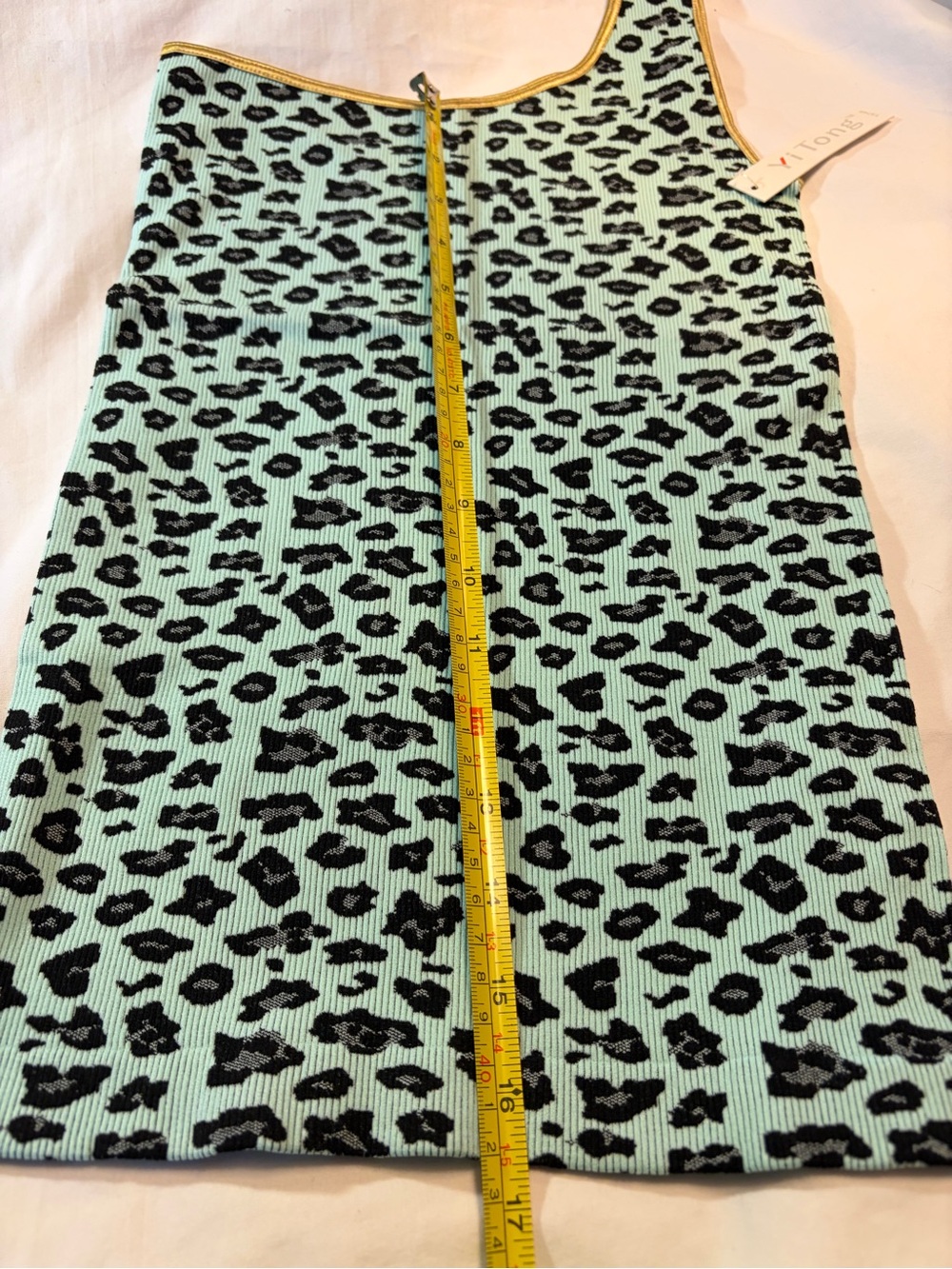 One-Shoulder Mint Green Leopard Ribbed Tank - Picture 2 of 3